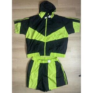 Fashion Nova Lime Green Track Suit Black Shorts 1X Jacket Combo Full Zip Hoodie